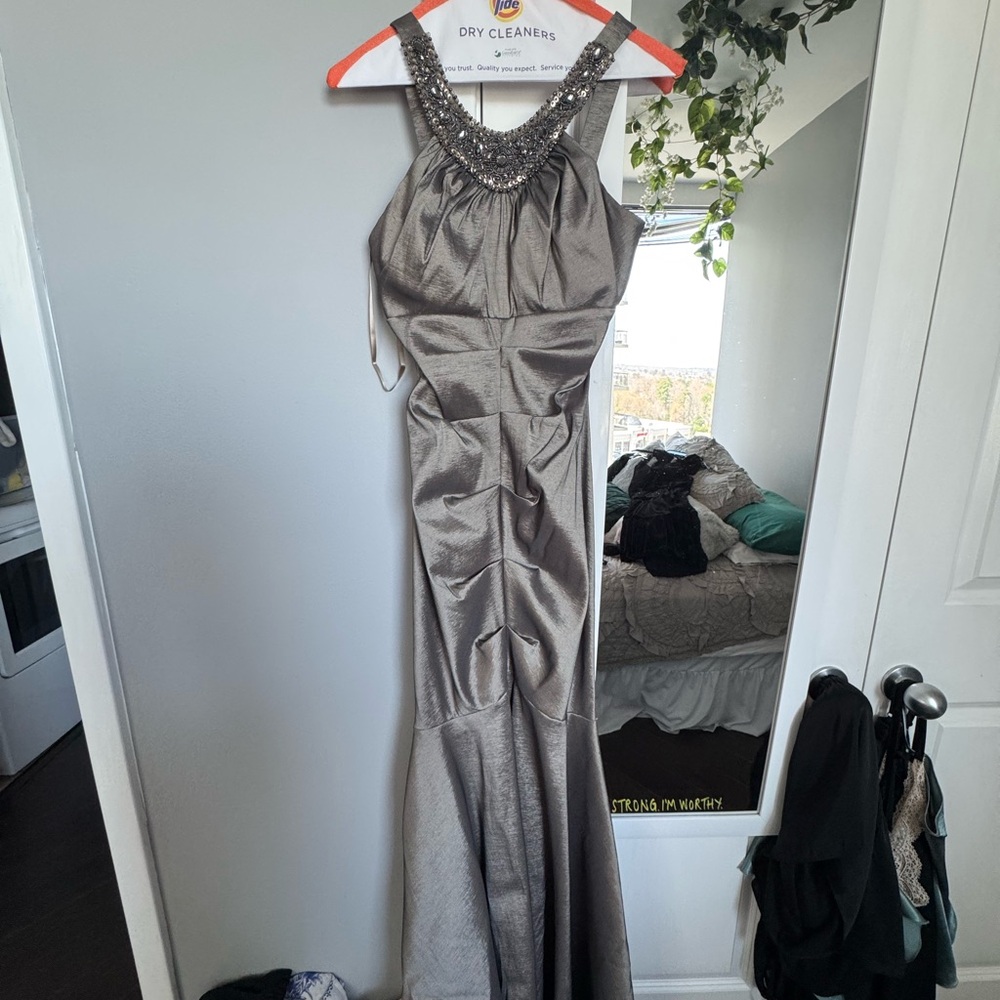 Elegant Silver Evening Gown